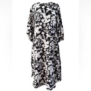 Everlane The Linen A-Line Midi Dress Black & Bone Relaxed Fit Floral Size 2